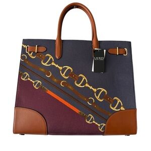 Lauren Ralph Lauren Belting Print Large Devyn Tote Bag NWT